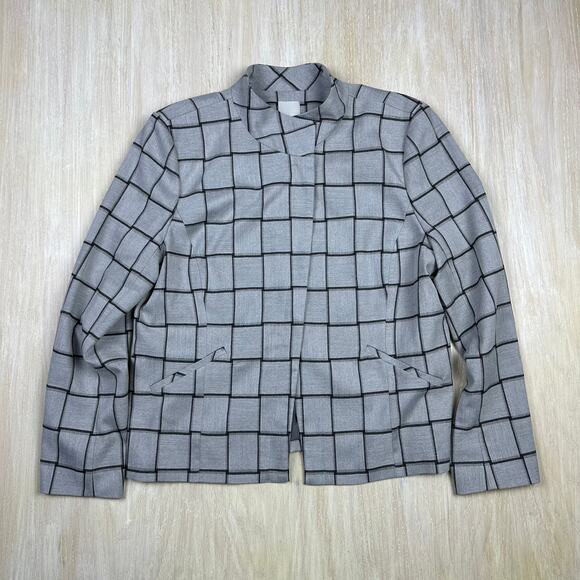 Halogen Gray Checkered Plaid Front Zipper Chic Casual Career Blazer Jacket XL - Picture 1 of 14